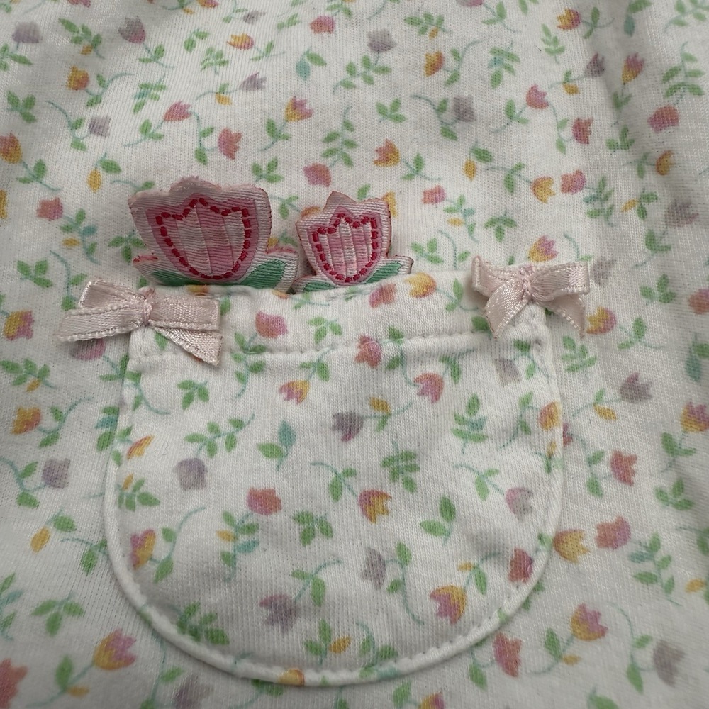 Vintage Honey Pot Baby Girls' Size 6 Months Bodysuit Easter‎ Overalls Tulips EUC - Picture 3 of 5
